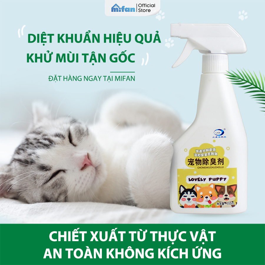 Chai Xịt Khử Mùi Chó Mèo Lkb 350ml MIFAN -  Diệt khuẩn Enzyme khử mùi hôi nước tiểu thú cưng - Chiết xuất thực vật, An toàn