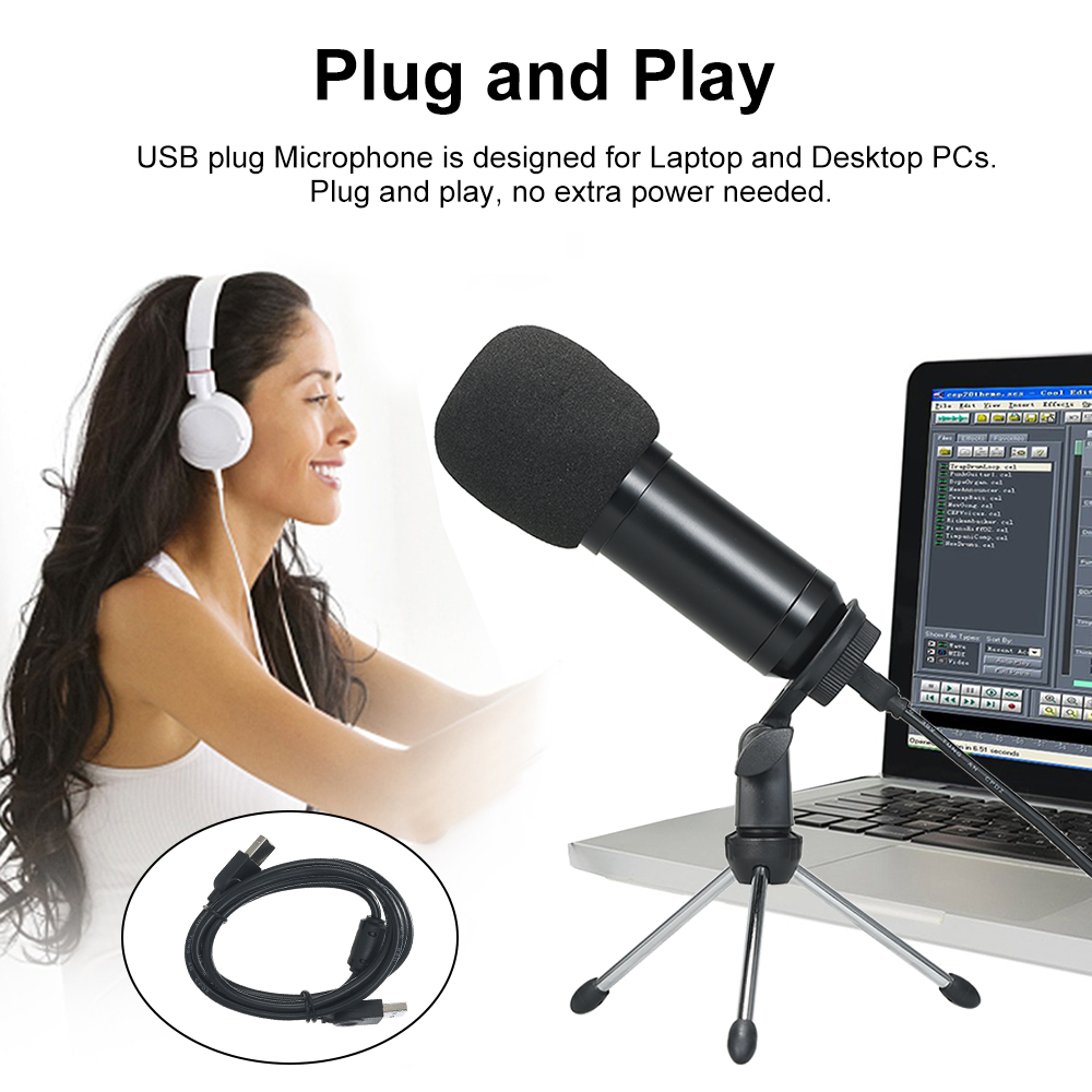 Micrô Ngưng Tụ USB Ghi Âm Truyền Hình Trực Tiếp Với Chân Máy Kẹp Xốp