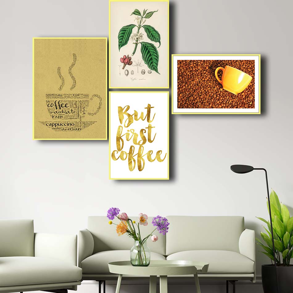 Bộ 4 tranh canvas treo tường Decor trang trí quán cafe, cổ điển, hiện đại - DC081