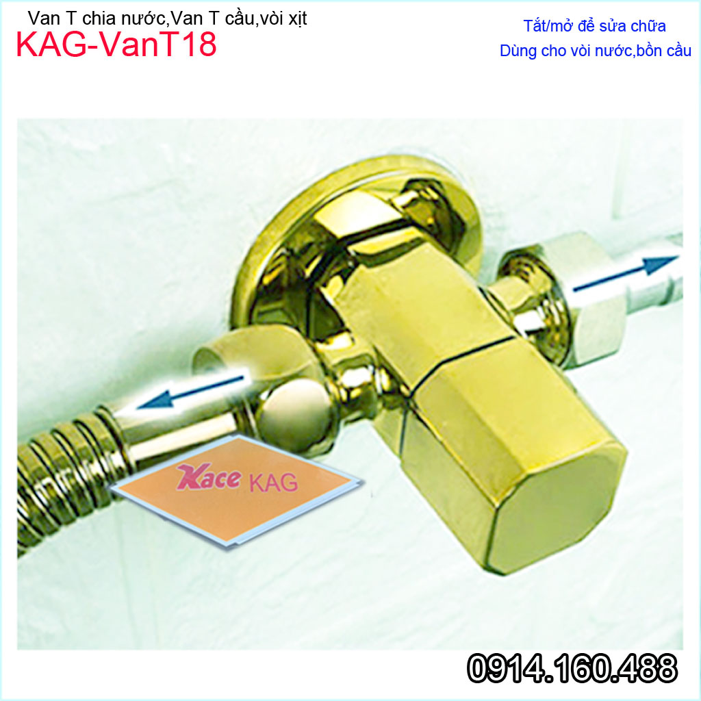 Van T chia nước màu vàng KAG-VanT18, van khóa vòi xịt bồn cầu D21 giảm áp lực sản phẩm cao cấp sang trọng siêu bền
