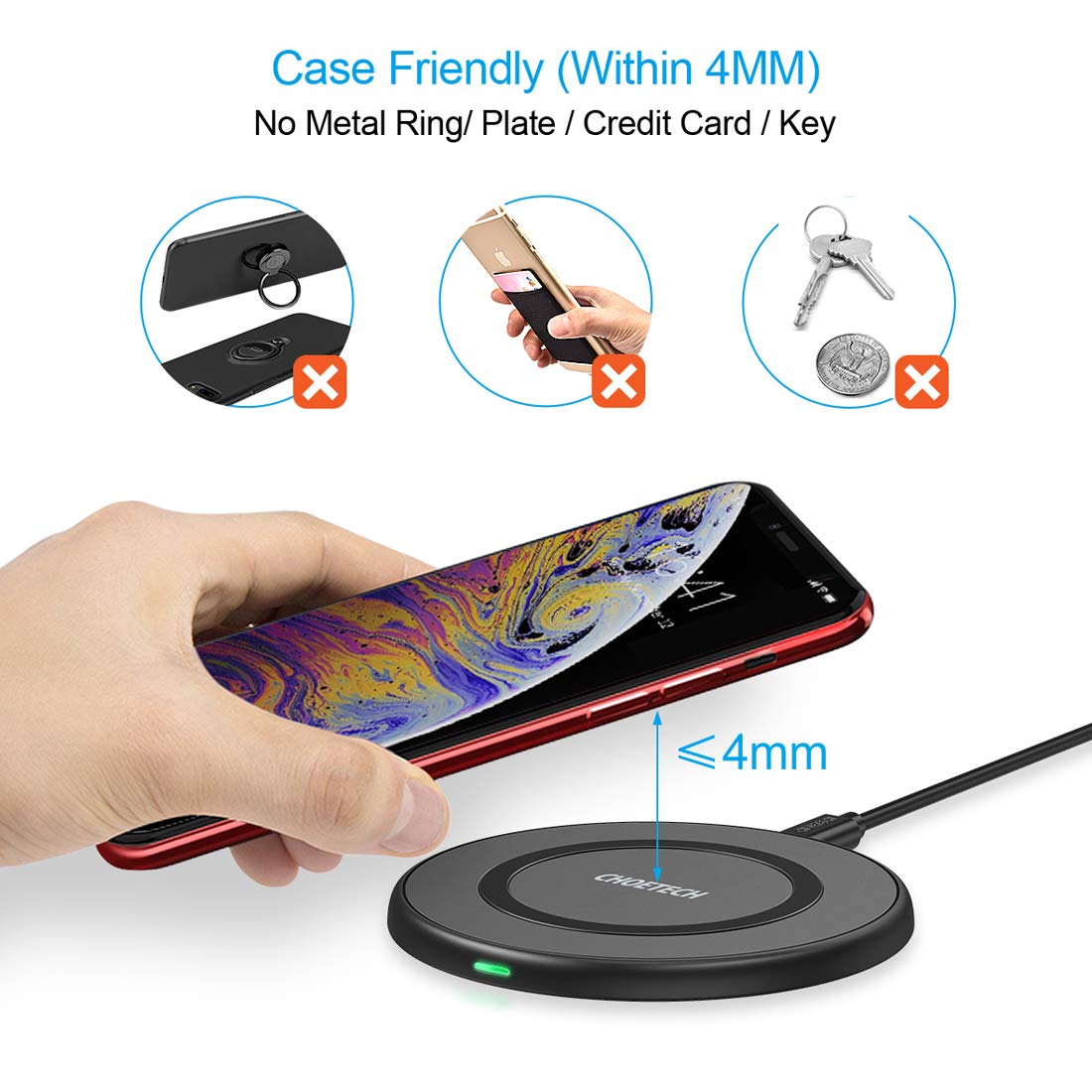Đế sạc nhanh không dây Qi 10W hiệu CHOETECH T526-S10W cho điện thoại / Airpods 2 Công suất 10W, thiết kế nhỏ gọn, chuẩn Qi / MFI Apple - Hàng chính hãng