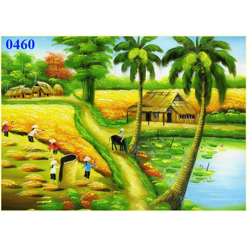 Tranh in sơn dầu treo tường tự chọn Cảnh làng quê Việt Nam HD-CB8-1Tr KT 45 x 32 cm