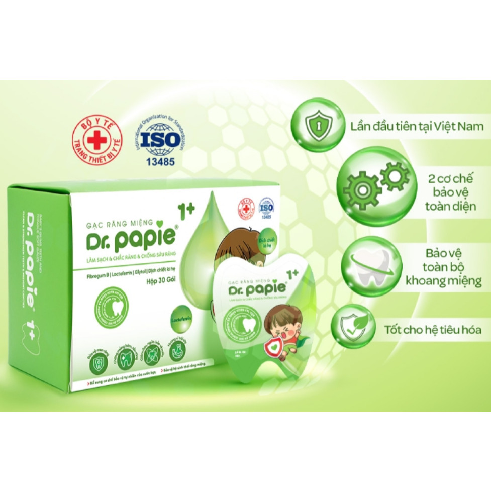 Gạc Rơ Lưỡi Dr Papie Làm Sạch Răng, Lưỡi, Nướu và Khoang Miệng Cho Bé 30 Gói/Hộp