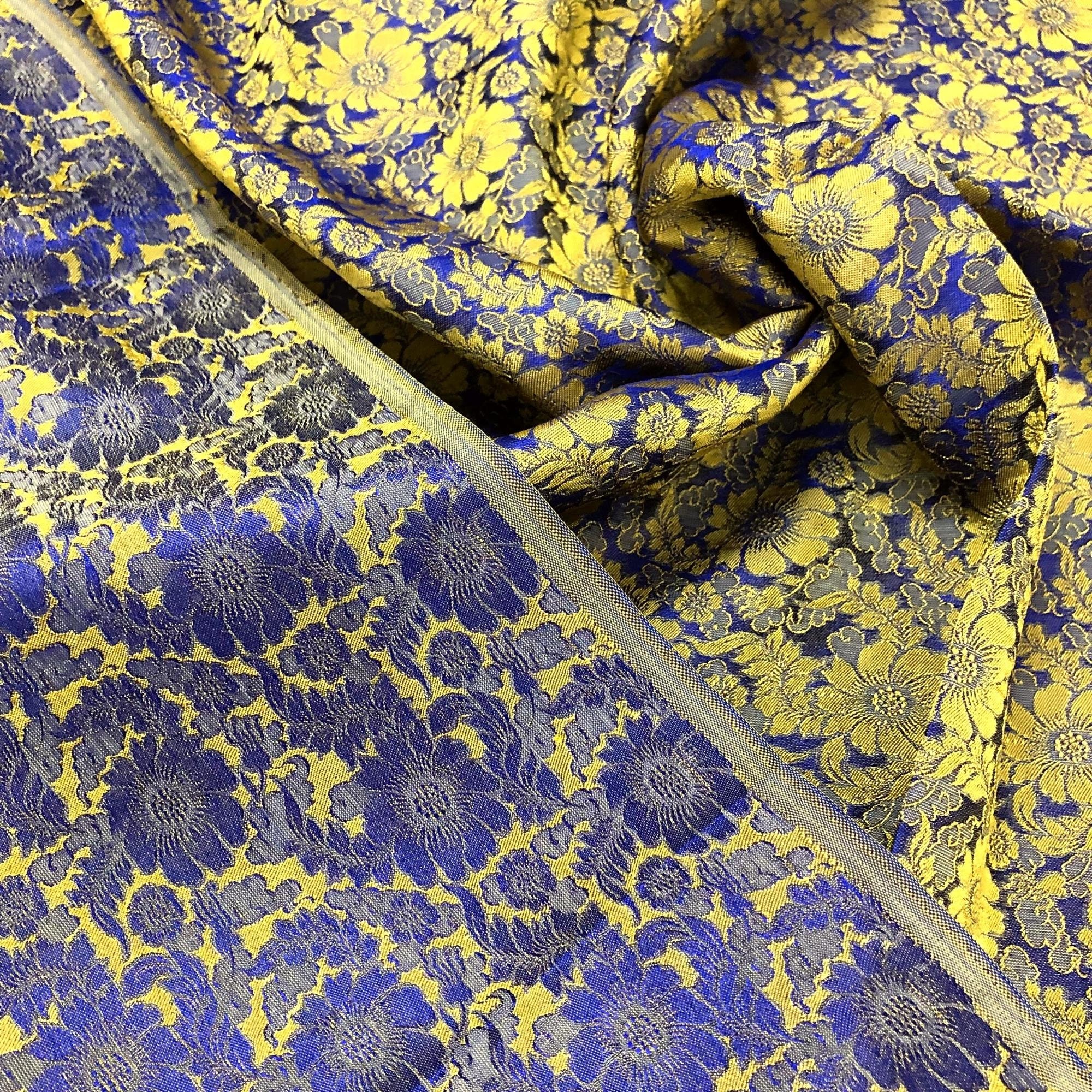 Vải Lụa Tơ Tằm Palacesilk hoa cúc màu vàng nền xanh may áo dài #mềm#mượt#thoáng mát, dệt thủ công & phơi căng khung