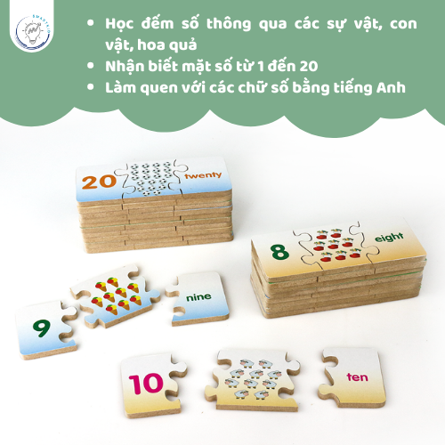 ĐỒ CHƠI GỖ SÁNG TẠO, GIÁO DỤC, THÔNG MINH CHO BÉ 3+ - Bộ xếp hình bé học đếm số