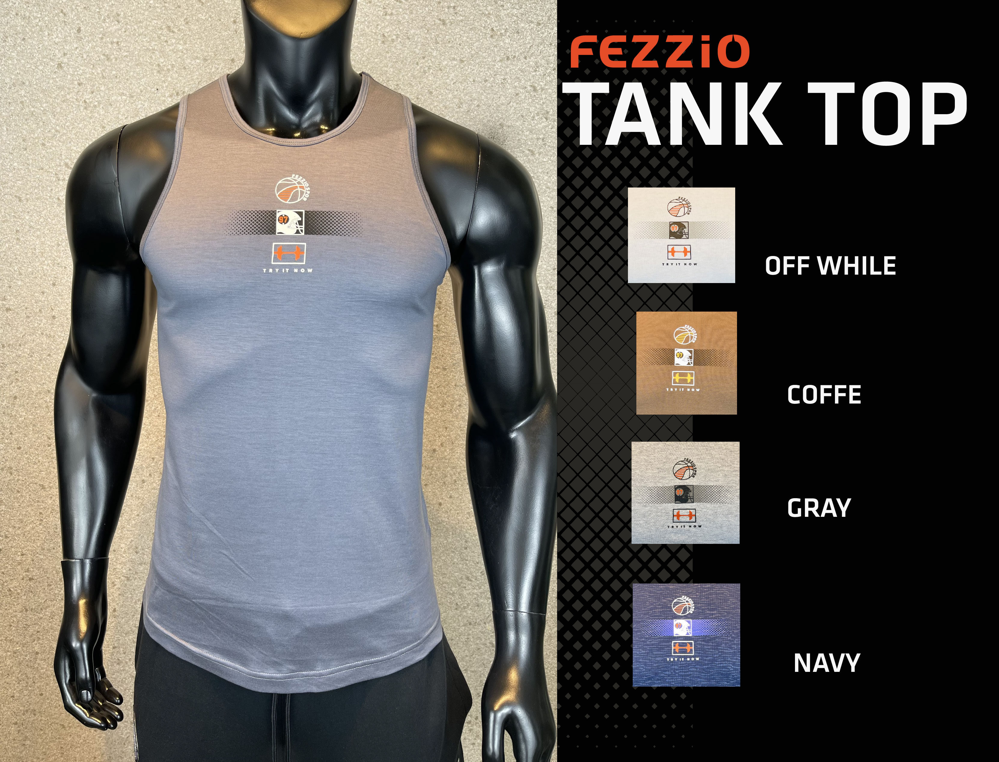 Áo 3 lỗ tập gym chất ríp cotton mềm mịn nhập khẩu thương hiệu Fezzio chính hãng – XANH XÁM – XL