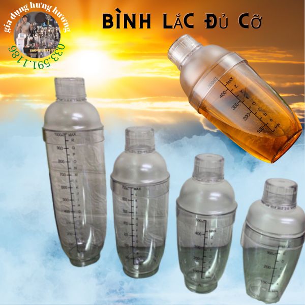 Bình lắc Shaker pha chế nhựa chia vạch đen 500ml, dụng cụ pha chế