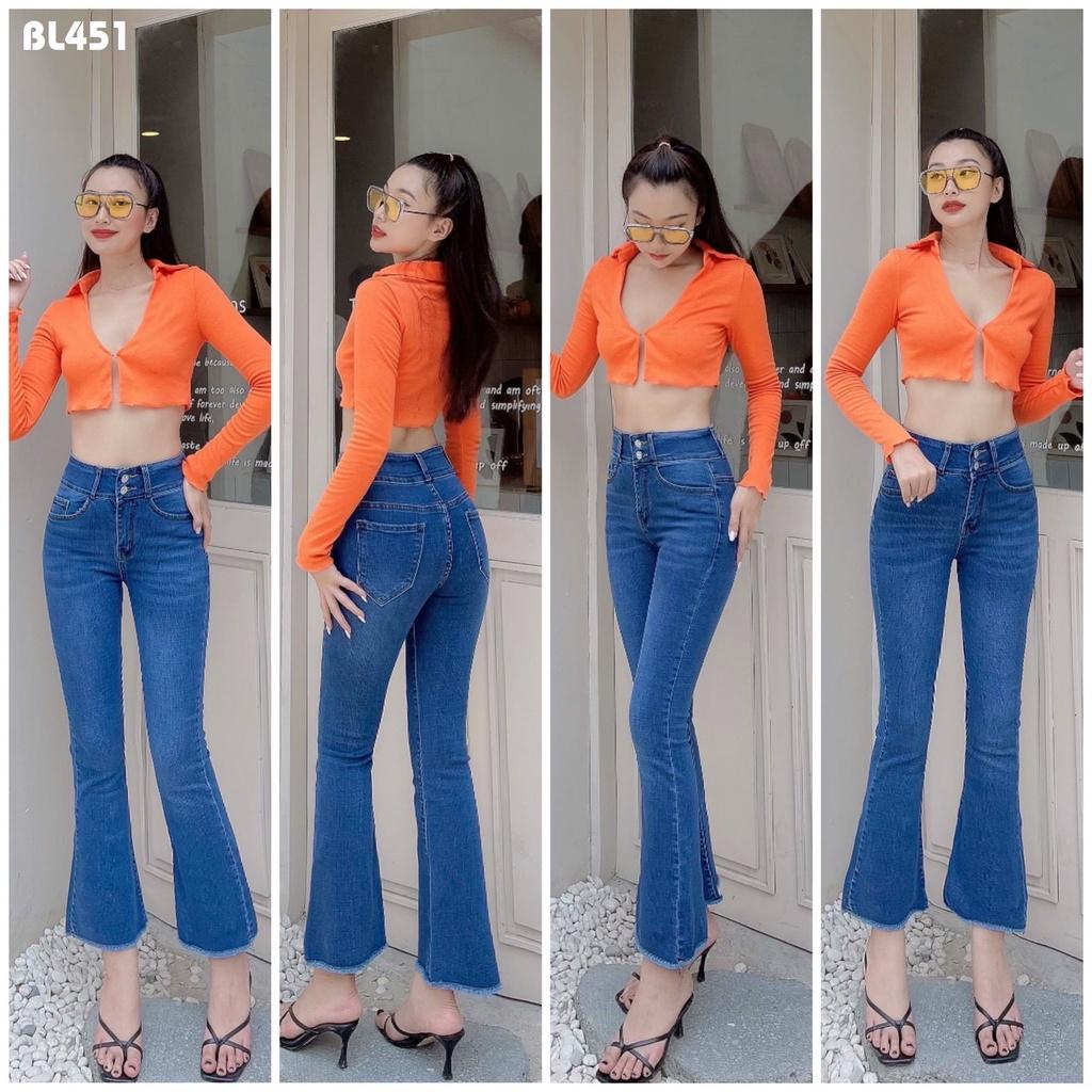 Quần jean nữ ống loe 9 tấc màu đậm