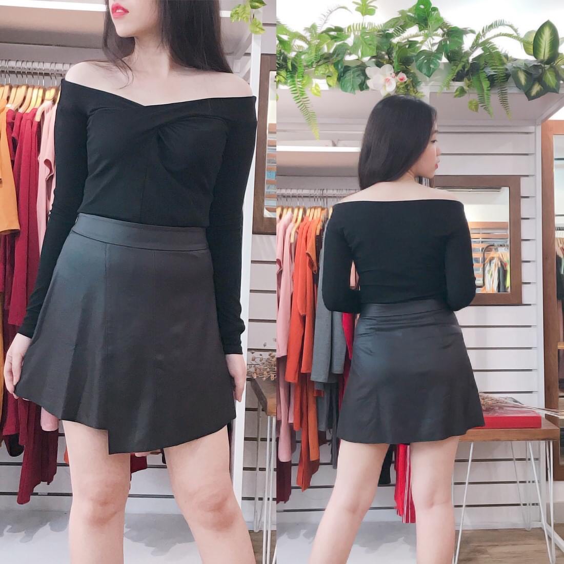 F602 Áo ôm body xoắn ngực tay dài