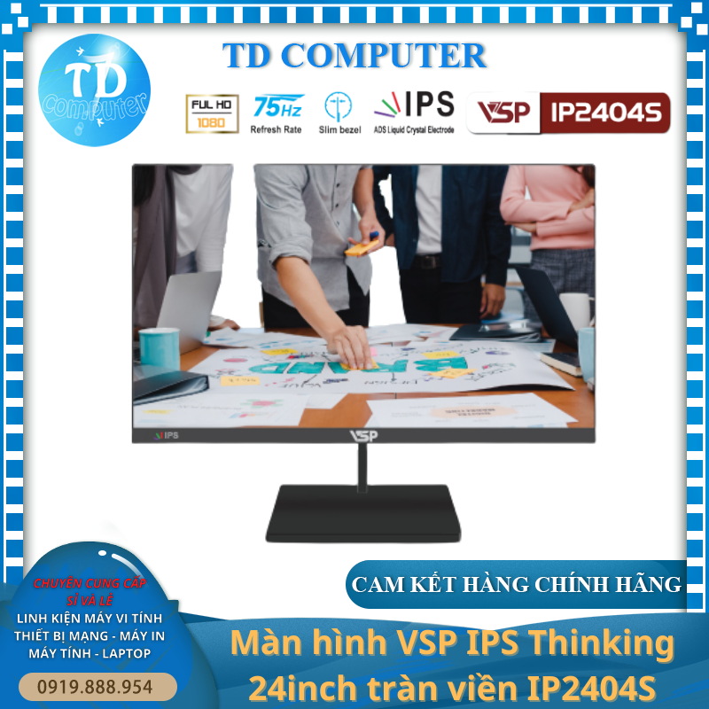 Màn hình VSP IP2404S ~ 24inch (23.8&quot; IPS FHD 75Hz, HDMI+VGA+Audio out SPK 8Ω 3W) - Hàng chính hãng TECH VISION phân phối