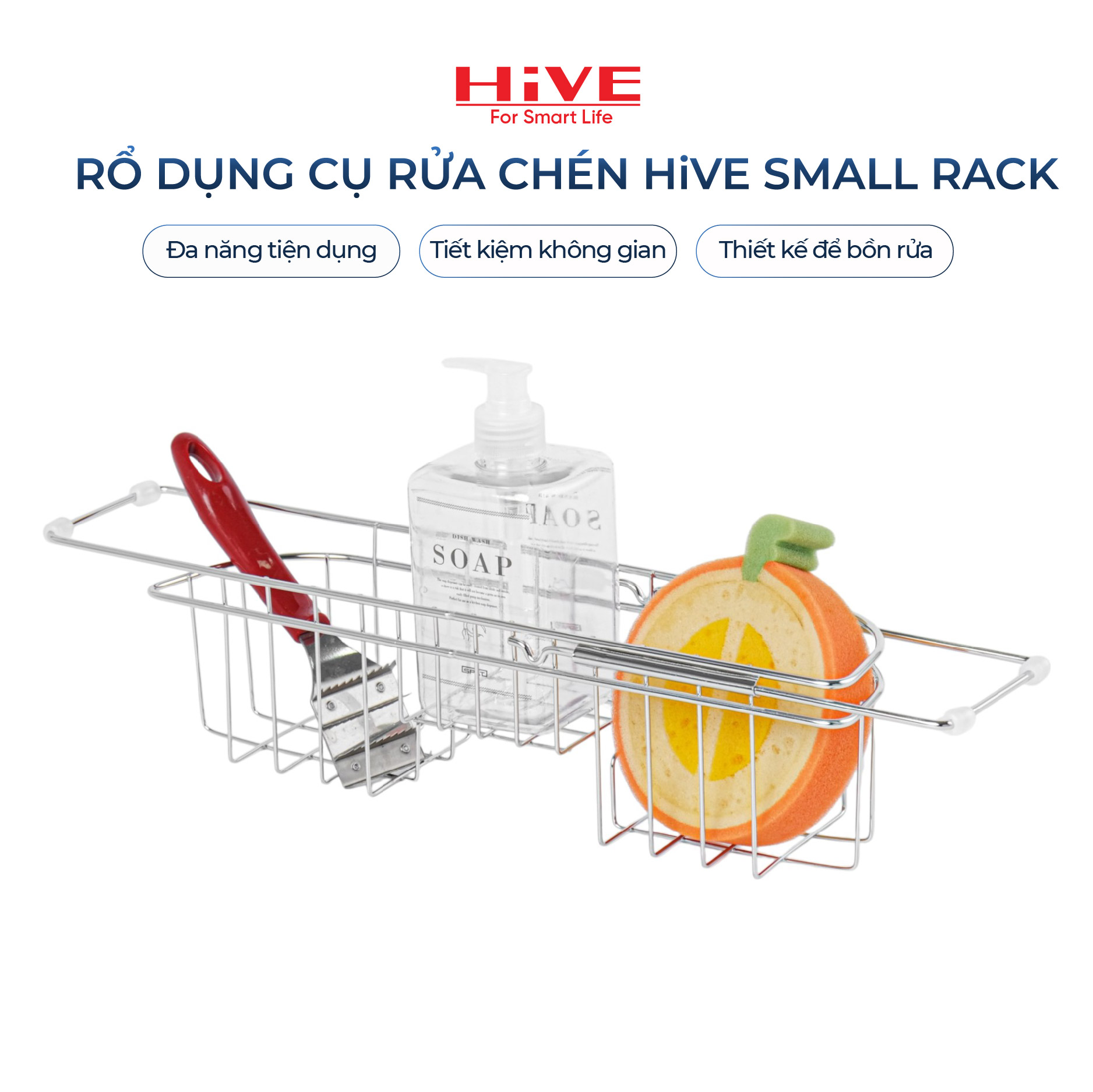 Rổ đựng dụng cụ rửa chén gác bồn HiVE small rack inox Cao Cấp