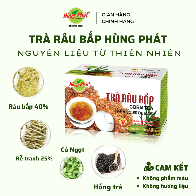 Trà Râu Bắp Túi Lọc Hỗ Trợ Mát Gan Thanh Nhiệt Cơ Thể Hộp 25 Gói - Thương Hiệu Hùng Phát