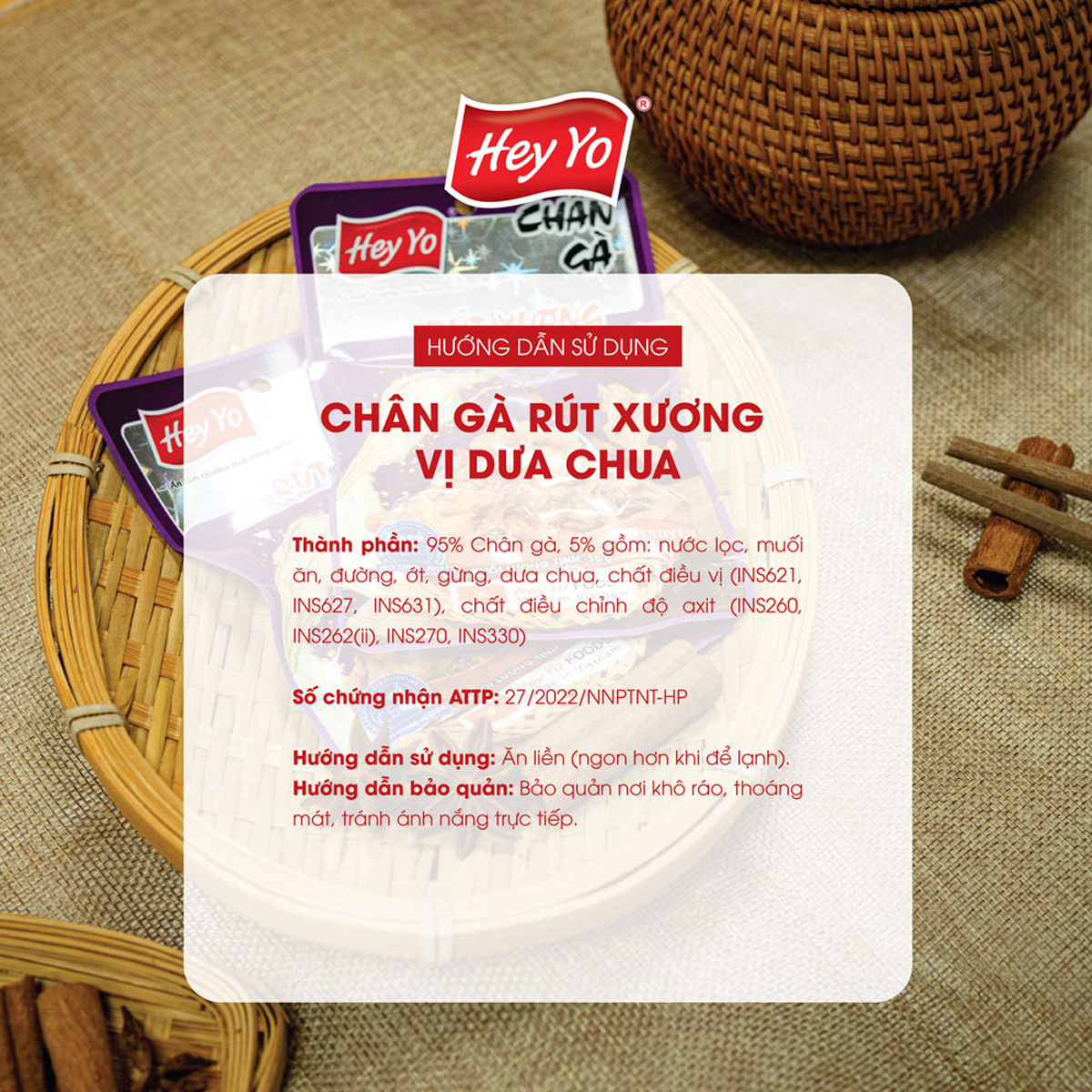 Chân gà Hey Yo rút xương vị dưa chua gói 35g siêu to Hàng Việt Nam thơm ngon chất lượng