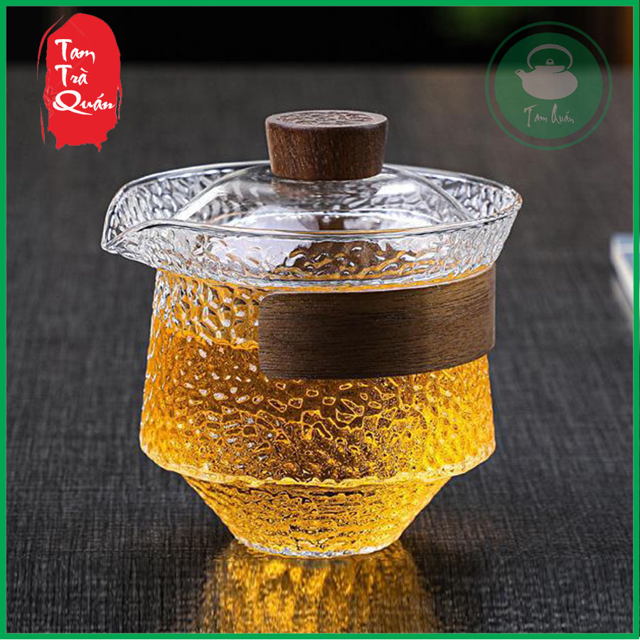 Khải thủy tinh sần núm gỗ 230ml - Dụng cụ thưởng trà