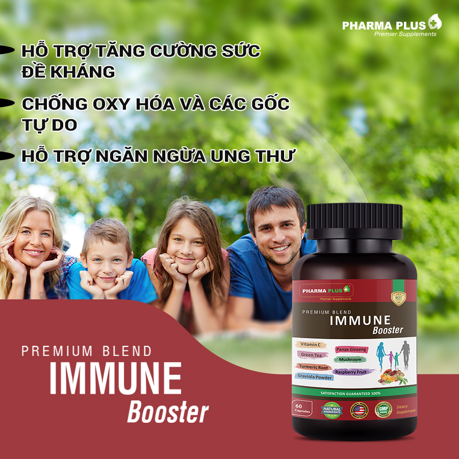 Viên Tăng Đề Kháng | Pharma Plus Immune Booster - Chính Hãng | Tăng Cường Miễn Dịch - Lọ 60 viên