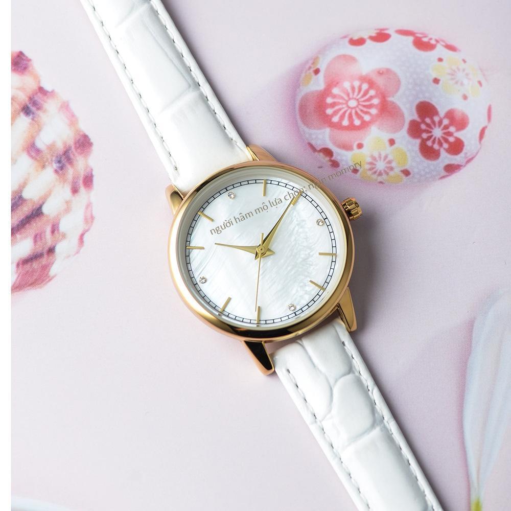 Phong cách mới nhất Kuaishou rung phát sóng trực tiếp đồng hồ đeo tay nữ bằng da thật phong cách nóng bỏng Wenyi Sen series đồng hồ thạch anh tròn nhỏ có giá trị cao
