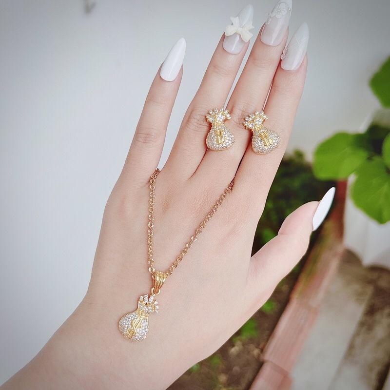 Dây chuyền bông tai hoạ tiết túi tiền tài lộc Kami