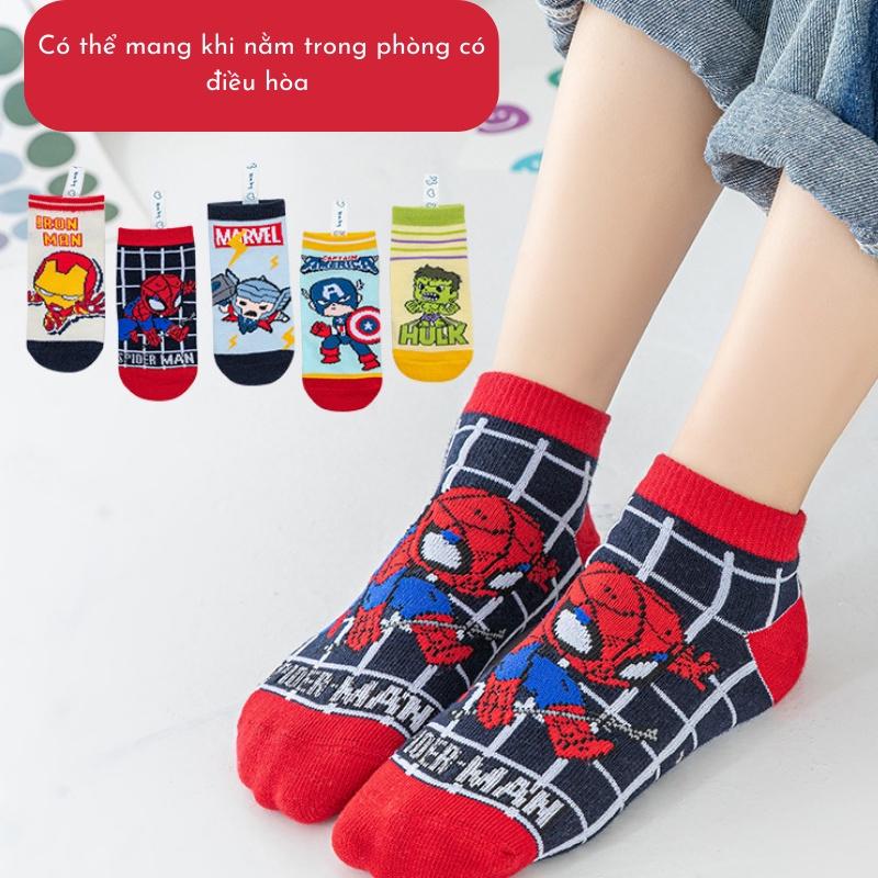 Tất trẻ em, sét 5 đôi tất cho bé trai hoạ tiết siêu anh hùng Spiderman Người nhện Batman Caption Hulk Xu Xu Kids