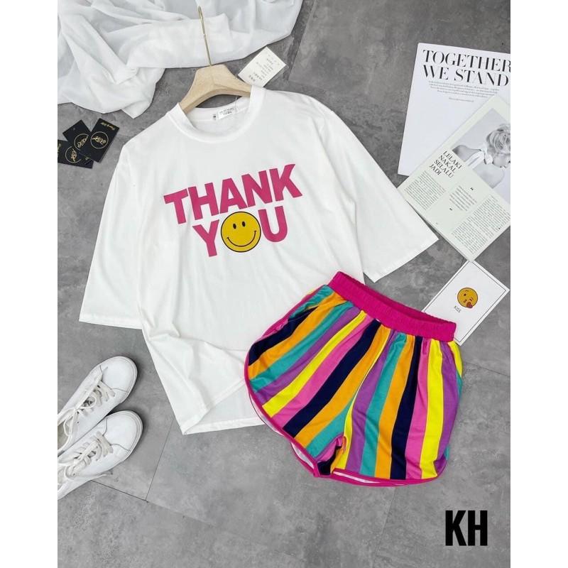 Bộ Thank You quần sọc màu siêu xinh