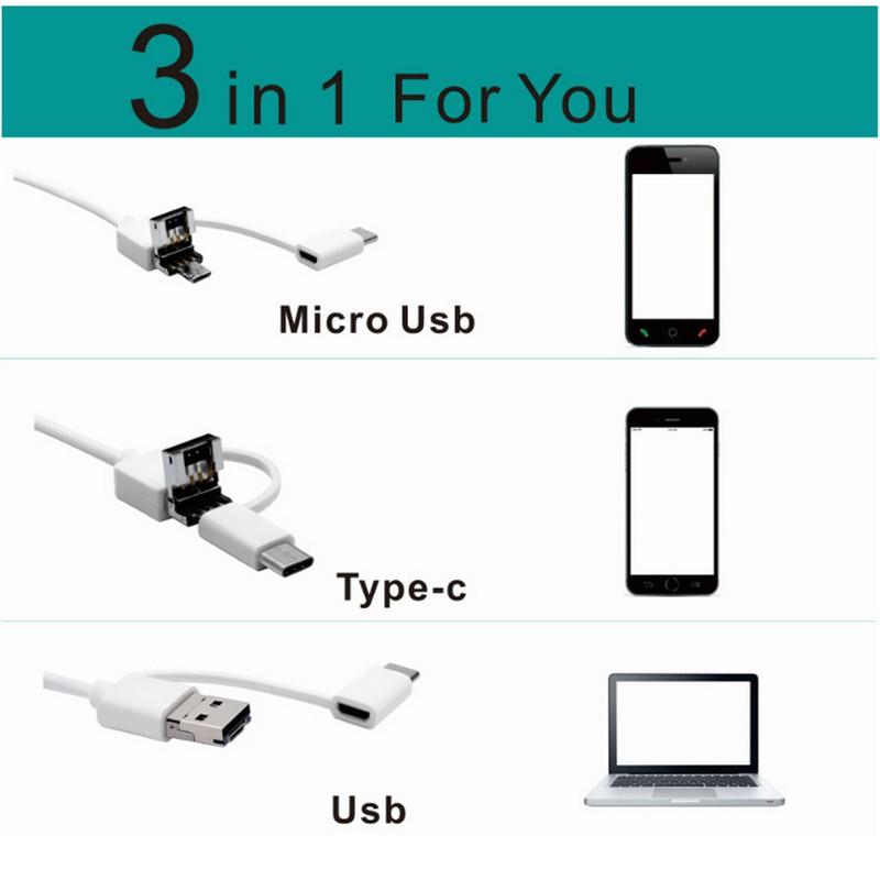 Camera nội soi lấy ráy tai Ear002 có đèn led hỗ trợ smartphone android và máy tính (có 3 đầu kết nối USB, mUSB và Type