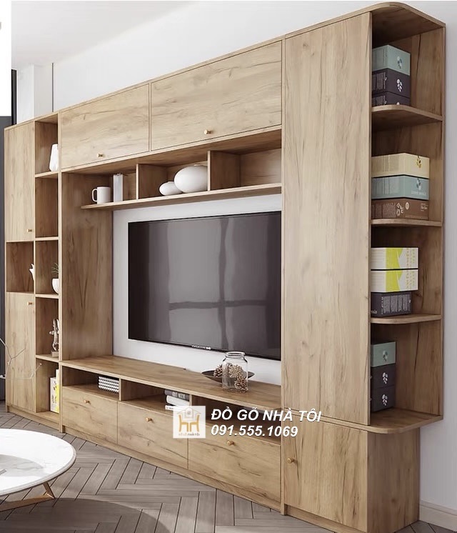 Mẫu Tủ Tường Trang Trí Liền Kệ Tivi Đẹp 2m2 X 3m - TR629