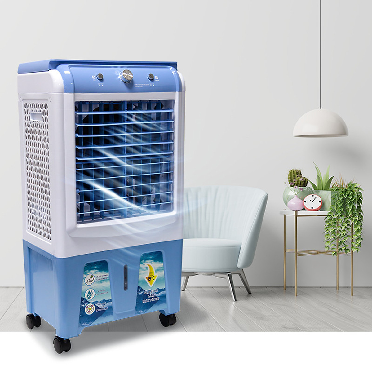 QUẠT ĐÁ/ QUẠT HƠI NƯỚC/ QUẠT ĐIỀU HOÀ HS-558A/35A/45A MẪU 40-45 LÍT CÓ BÁNH XE - TẶNG KÈM 2 HỘP ĐÁ KHÔ - HÀNG NHẬP KHẨU