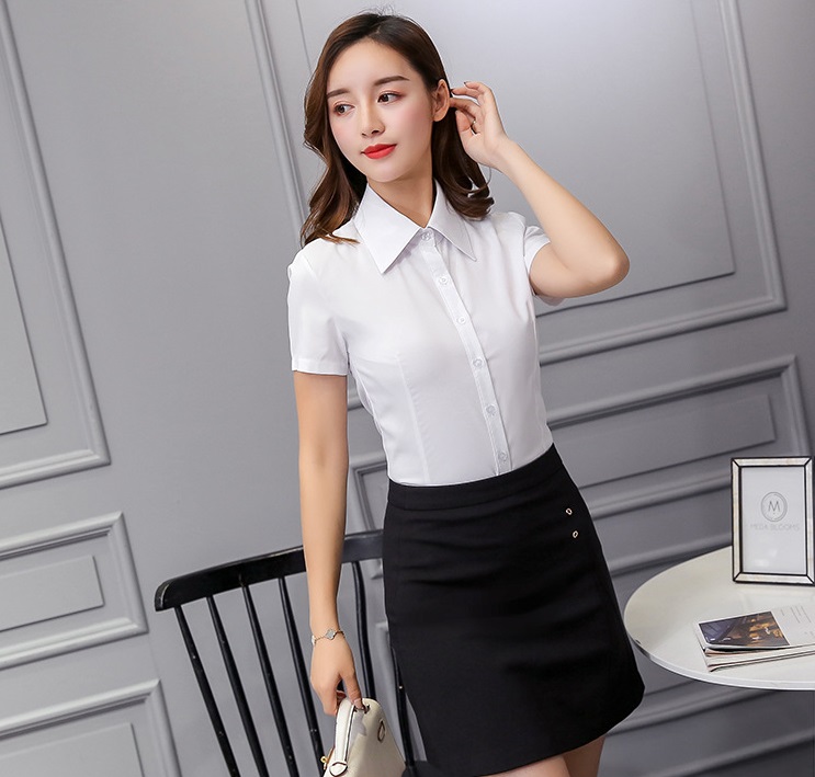 Áo sơ mi trắng nữ ngắn tay, kiểu dáng basic công sở CS25