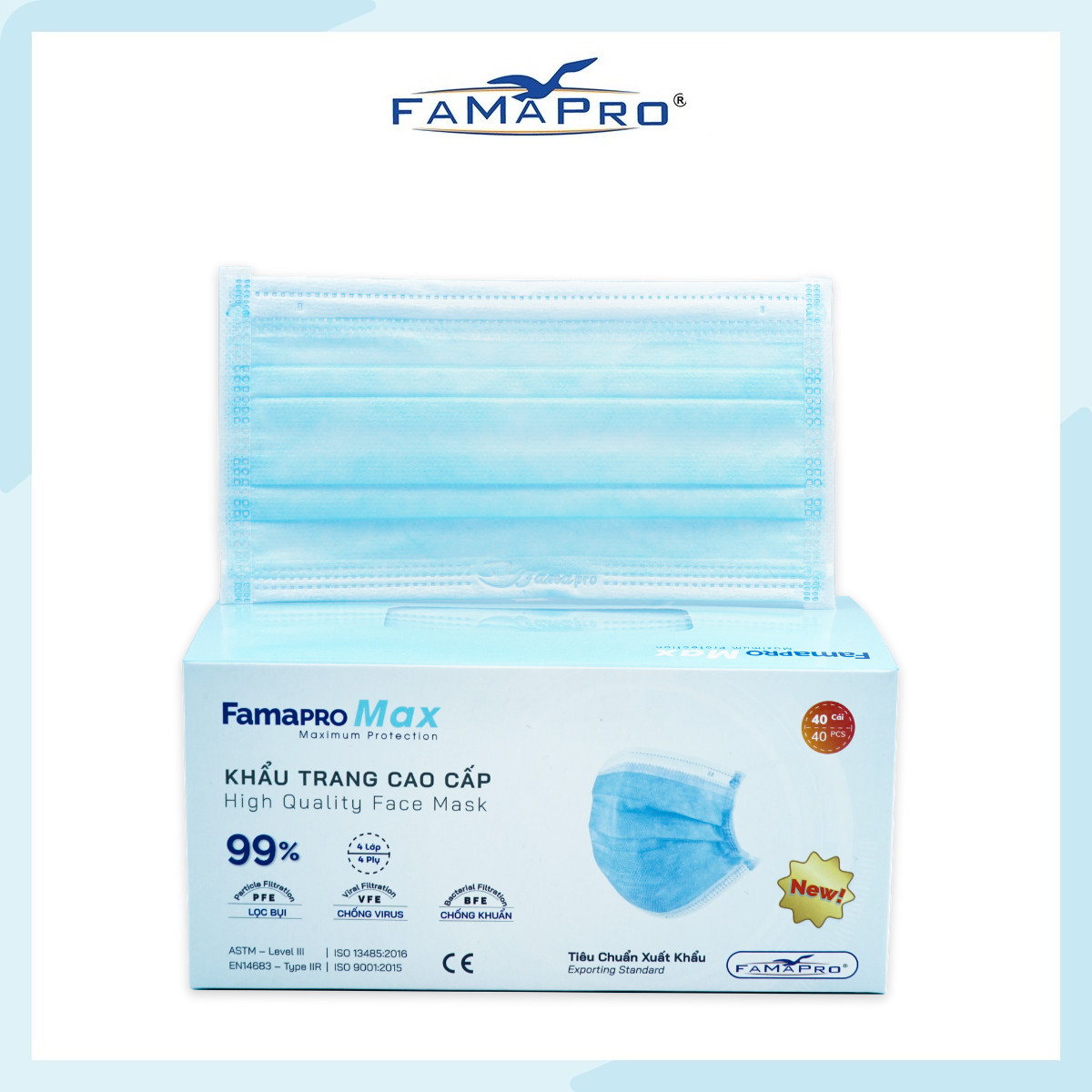 [HỘP - FAMAPRO MAX] - Khẩu trang y tế kháng khuẩn 4 lớp Famapro Max (40 cái/ hộp) - COMBO 10 HỘP