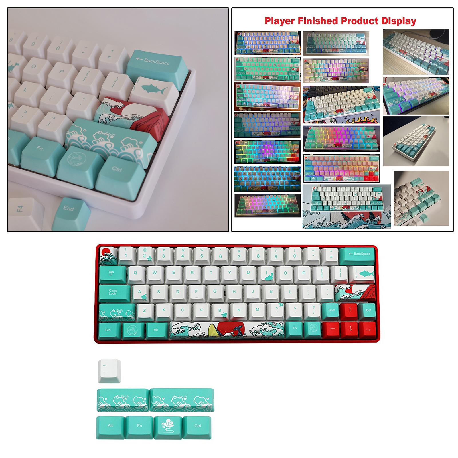 71 Keys Coral Sea Ukiyo-e PBT Keycaps Set for Cherry MX Keyboards English