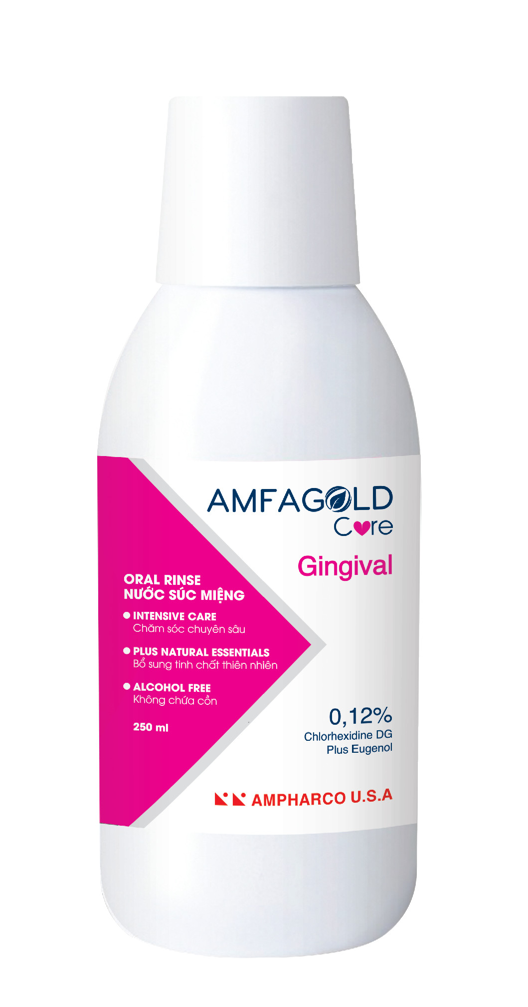 Nước Súc Miệng Chuyên Sâu Amfagold Care Gingival 0.12% Chlorhexedine giúp làm sạch và ngăn ngừa mảng bám răng và sự phát triển của vi khuẩn Cải thiện tình trạng viêm nướu, viêm nha chu 250ml