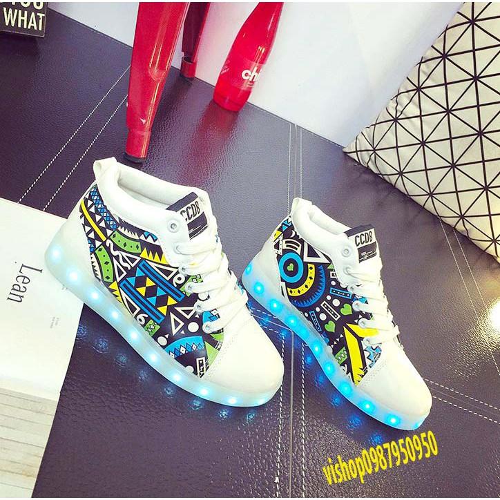 Giày phát sáng cao cổ họa tiết phát sáng 7 màu 11 chế độ cực đẹp (có video
