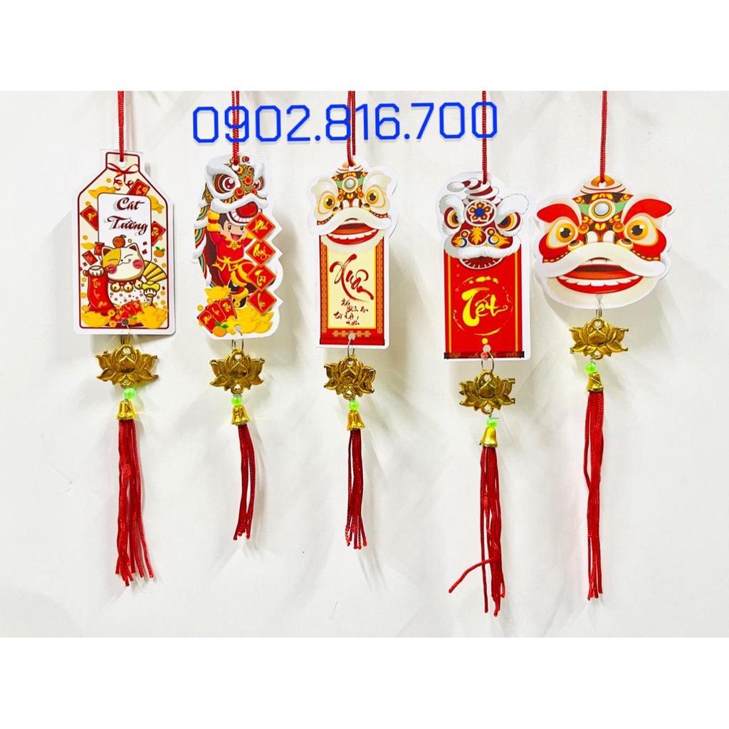 Set 5 Liễng hình lân in 2 mặt in đủ chữ treo cây mai đào tắc phụ kiện trang trí Decor TẾT năm mới