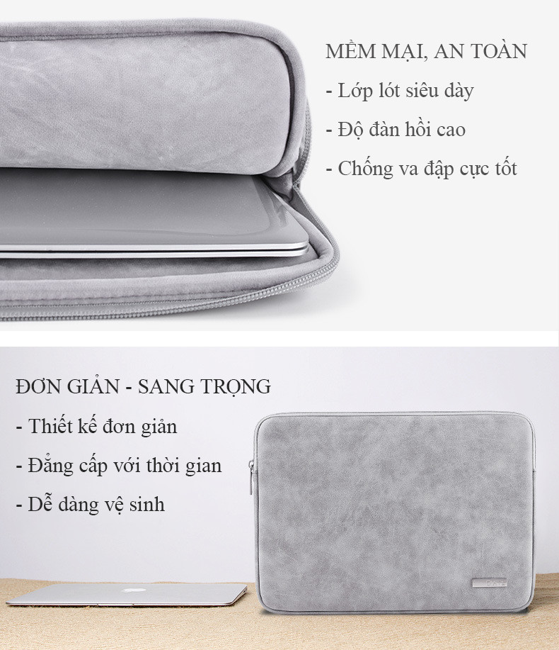 Túi chống sốc macbook cao cấp Gubag lót dày, công nghệ giảm chấn bảo vệ laptop, chống va đập máy tính an toàn hiệu quả