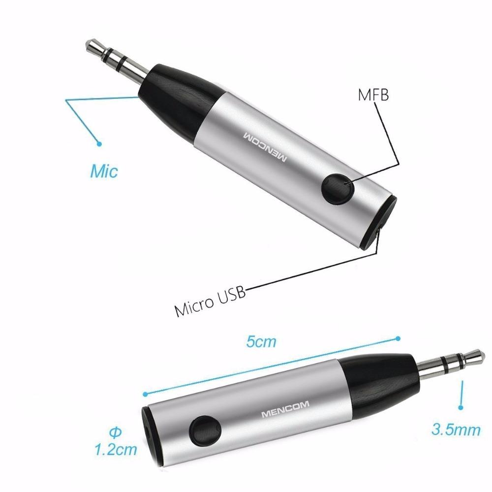 Đầu Thu Bluetooth Mencom Bộ Thu Bluetooth Mini Không Dây 3.5Mm Cho Xe Hơi Rảnh Tay Giắc Cắm AUX Có Mic Cho Loa Tai Nghe Color: Silver