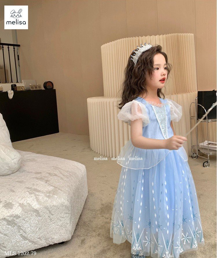 Đầm voan công chúa cho bé gái dự tiệc diện tết đẹp hình Elsa size 10-40kg hàng thiết kế cao cấp