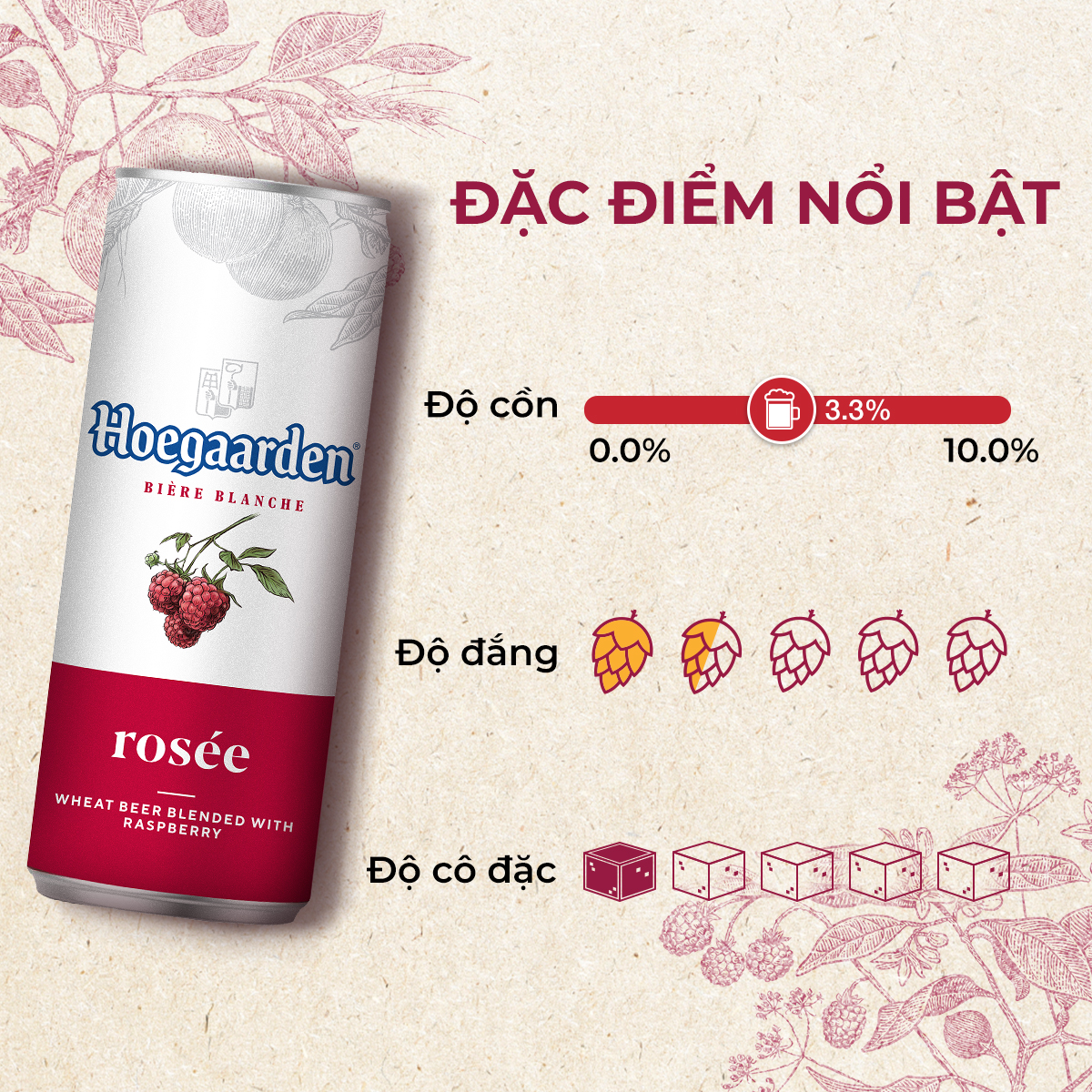 Lốc 6 Hoegaarden Trái Cây Mix Vị (3 Lon Hoegaarden Rosee 330ml và 3 lon Hoegaarden Peach 500ml)