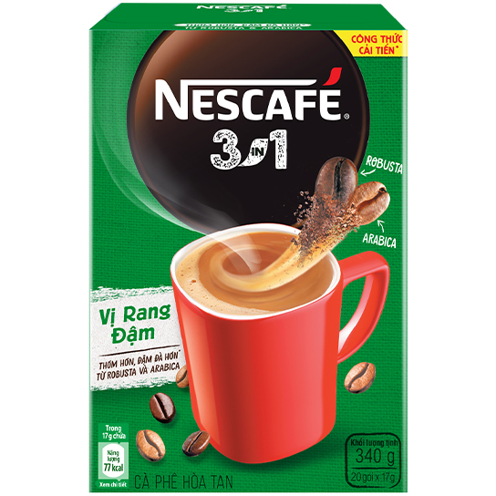 Combo 3 hộp cà phê hòa tan Nescafé 3in1 vị rang đậm - công thức cải tiến (Hộp 20 gói x 16g) - [Tặng bộ 3 ly thủy tinh]