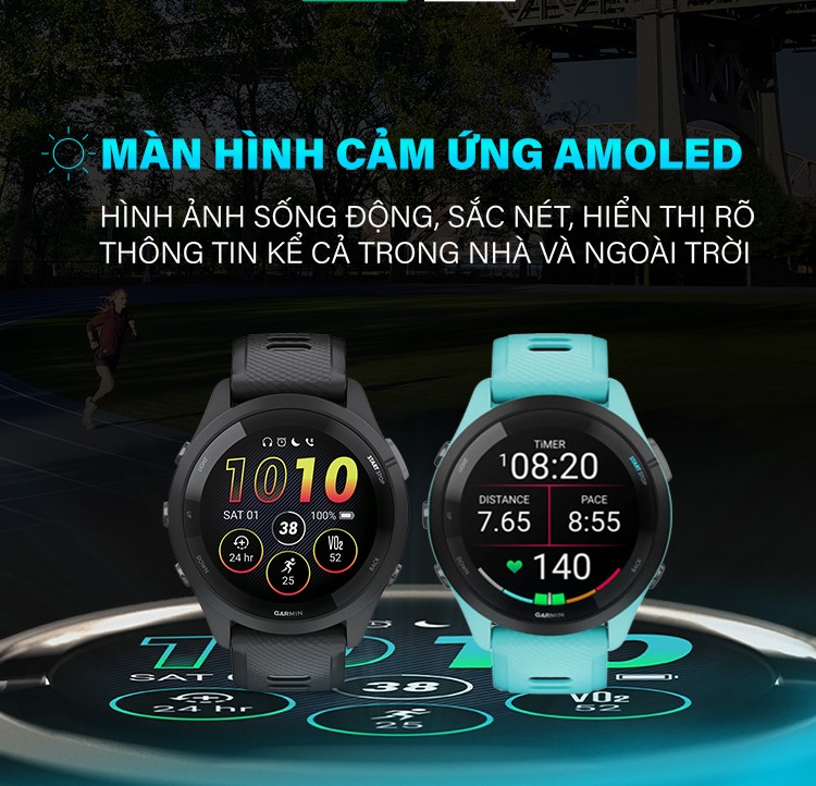 Đồng hồ Garmin Forerunner 265_Mới, hàng chính hãng - Black Bezel and Case with Black/Powder Gray Silicone Band