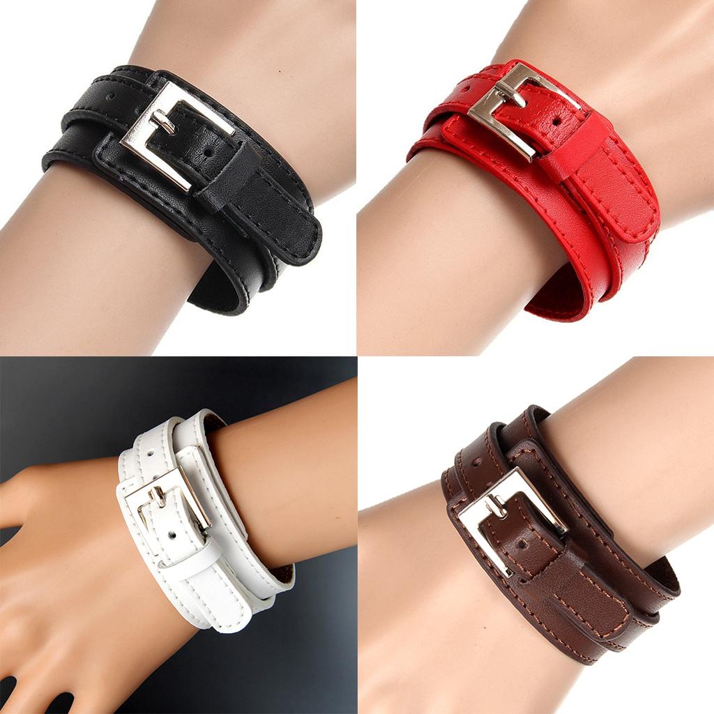Punk Rock Wide Cow PU Leather Wristband Cuff Bracelet Bangle Buckle Jewelry