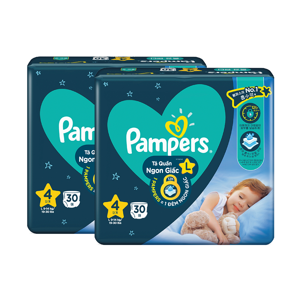 Combo 2 Tã Quần Pampers Ngon Giấc L30/XL26/XXL22