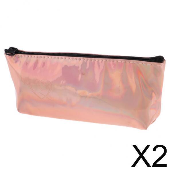 2xSoft Zipper Pouch Pencil Pen Case Holder Cosmetic Makeup Bag Purse Gold