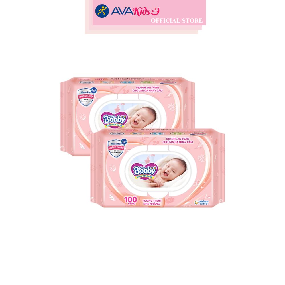 Combo 2 khăn ướt Bobby dịu nhẹ cho da nhạy cảm hương thơm nhẹ nhàng gói 100 miếng