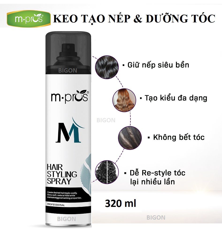 Keo Xịt Tóc Tạo Nếp Và Giữ Nếp Tóc M.PROS 320ml - Tạo Kiểu Tóc Nam Và Nữ