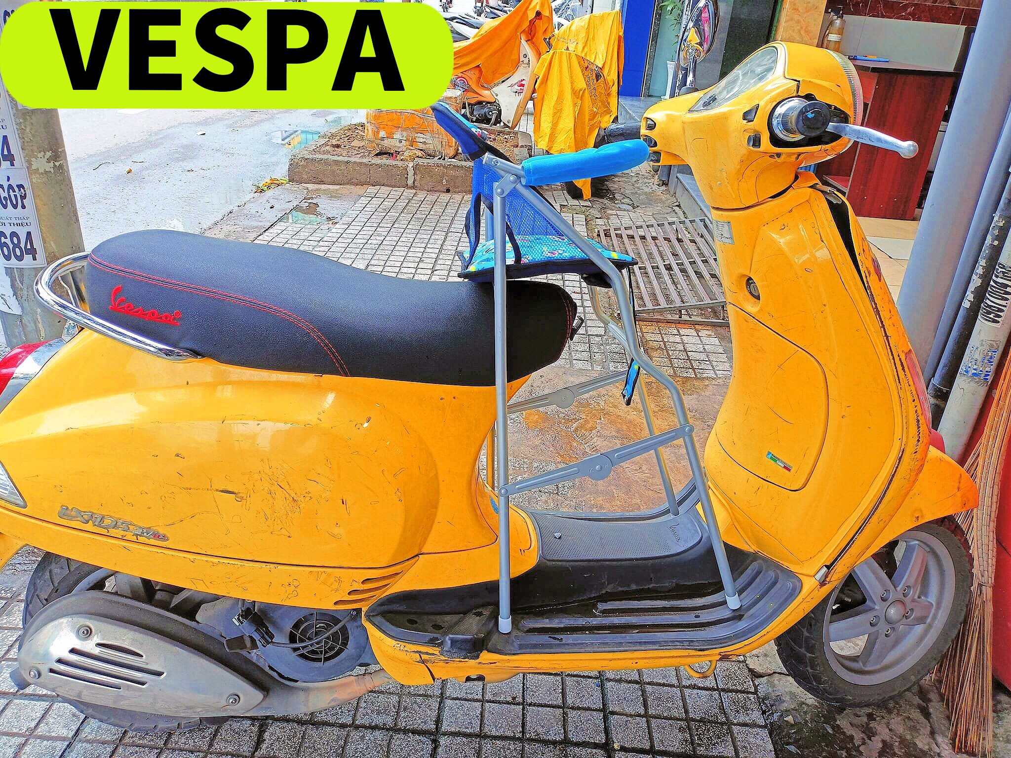 GHẾ NGỒI XE MÁY VESPA , GHẾ GA XẾP SẮT SƠN TĨNH ĐIỆN