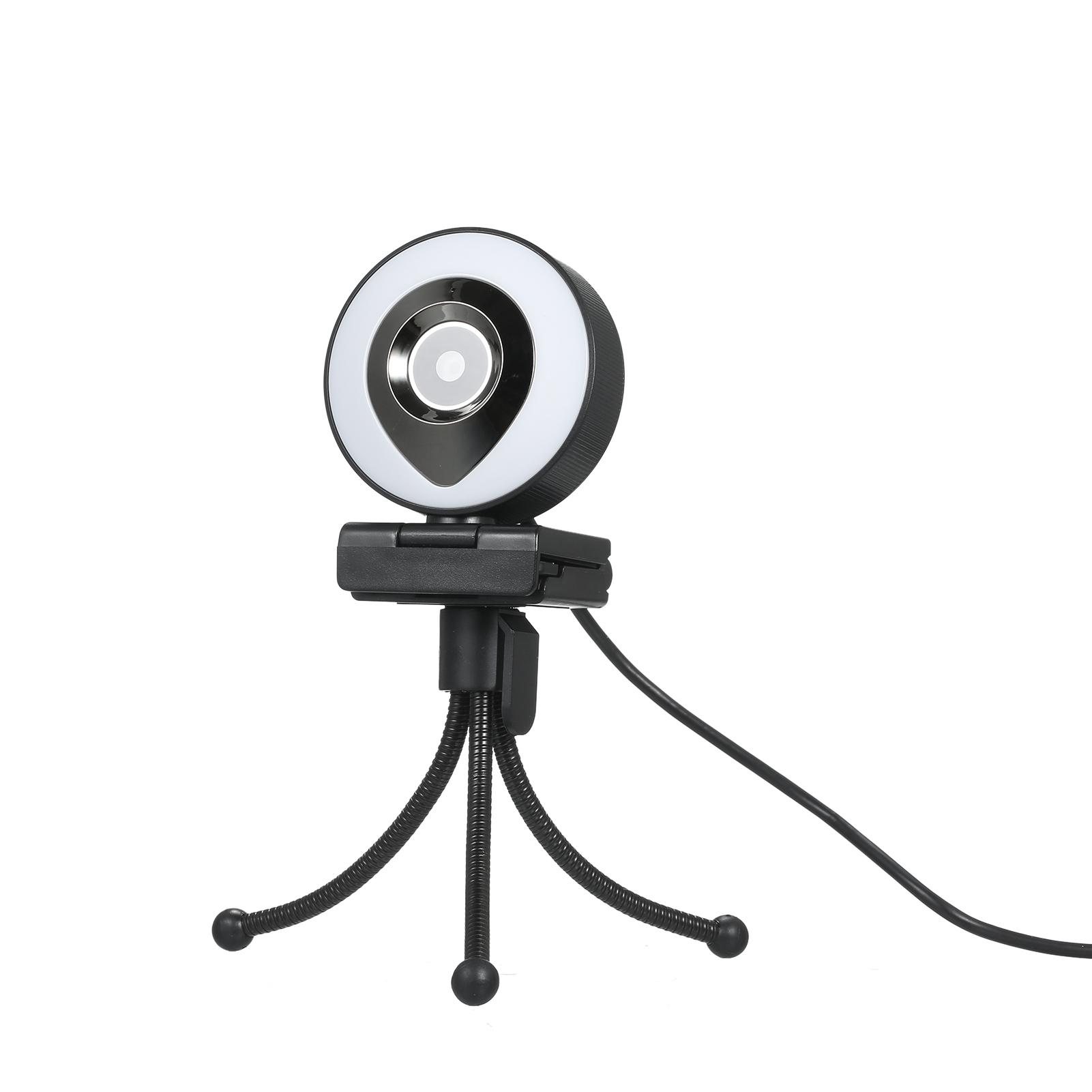 Webcam Streaming 1080P Full HD with Dual Microphone and Ring Light, USB Web Camera Stream with Tripod for Laptop