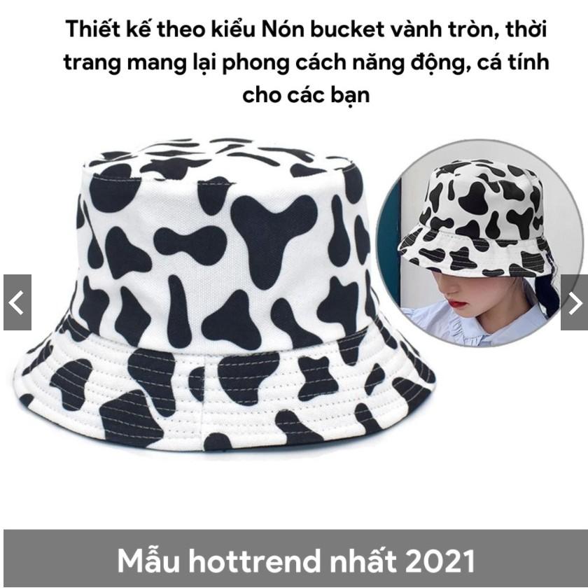 Mũ Bucket HAI MẶT Hoa Văn Bò Sữa Nam Nữ Mùa Hè Mũ Tai BÈo Vành Rộng CHụp Ảnh Hot Trend