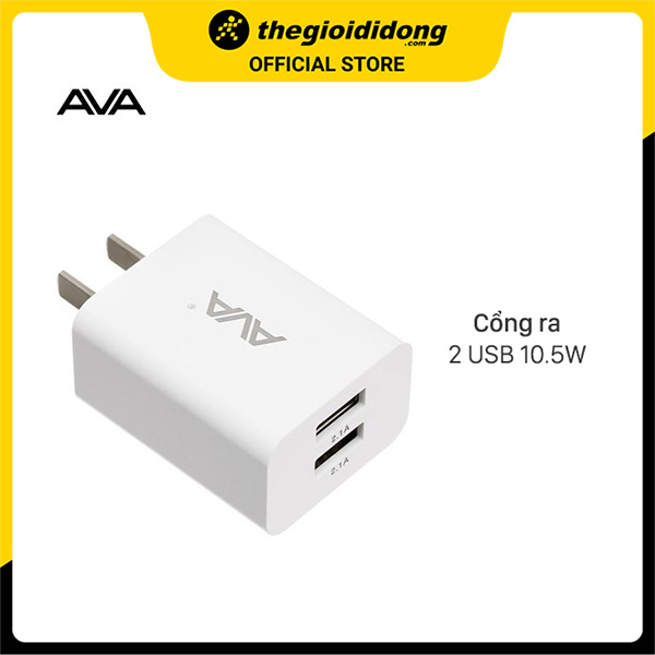 Adapter sạc 2 cổng USB 10W Dual AVA U215A Trắng - Hàng Chính Hãng