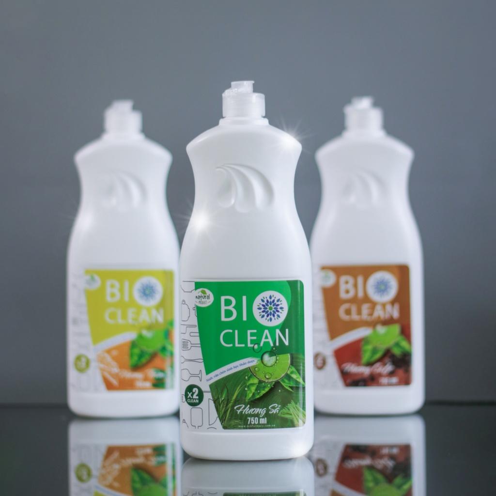 Nước rửa chén sinh học thảo dược BioClean X2, hương sả, hương tràm, hương cafe chai 750ml