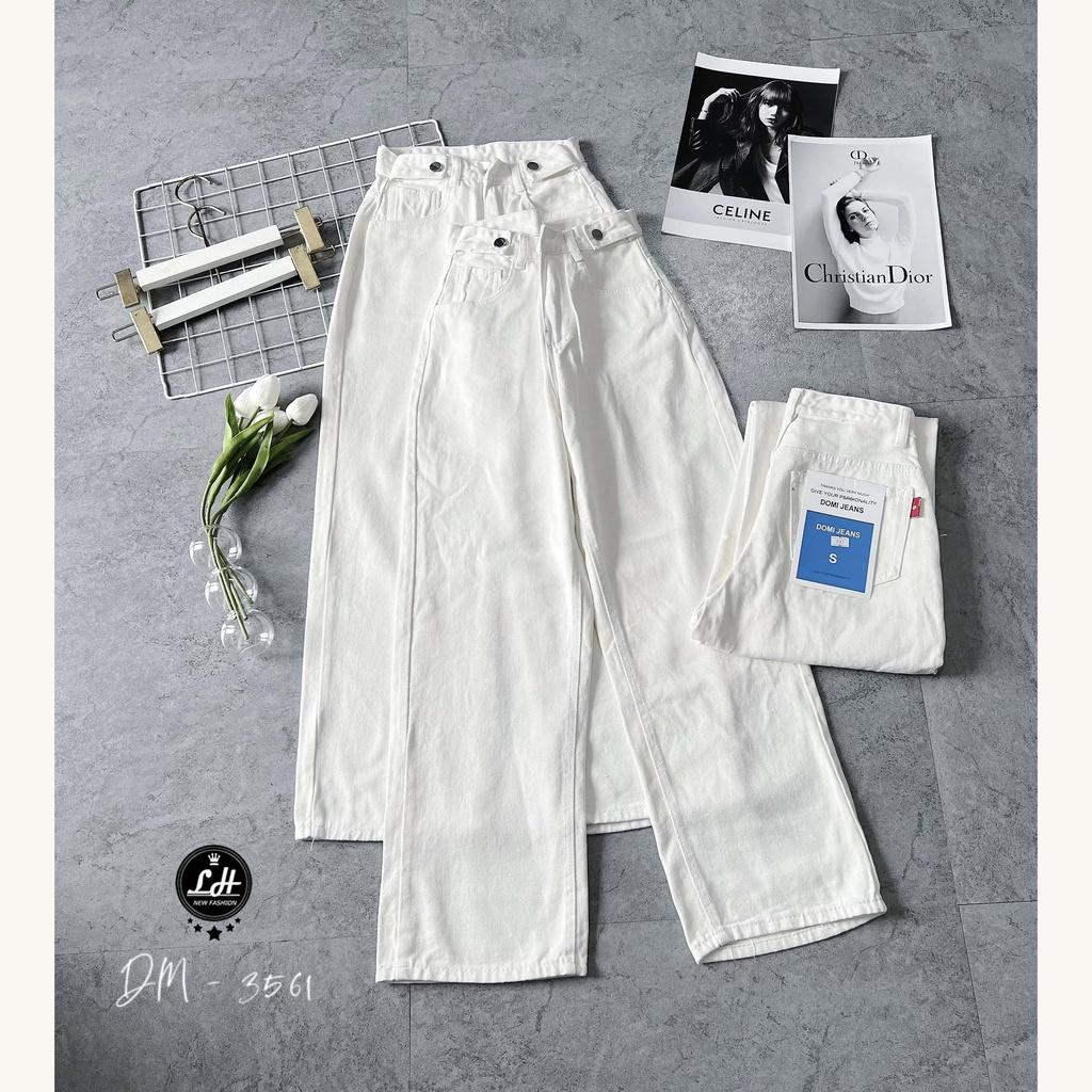 Quần jean trắng, quần bò ống suông nữ màu trắng trơn ulzzang có bass lưng siêu cao Lê Huy Fashion 3561