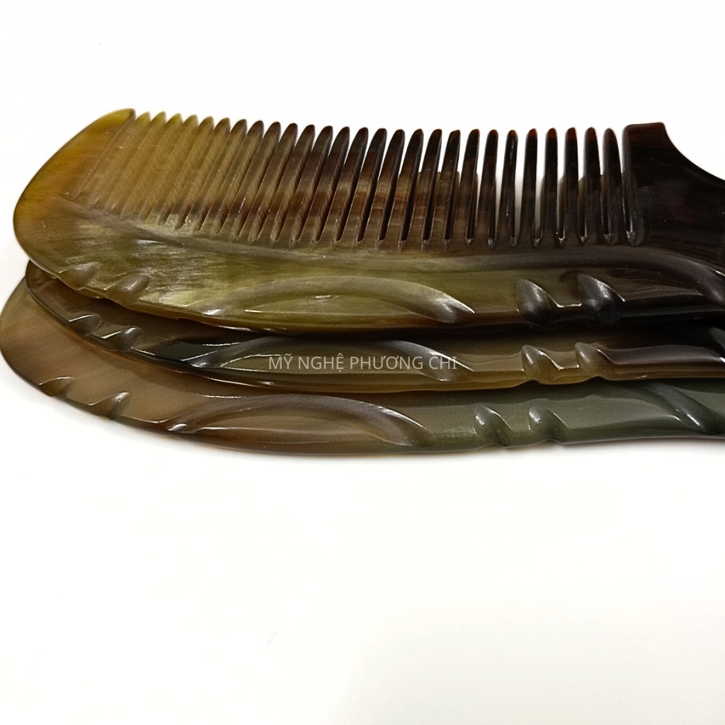 Lược sừng chuôi vát dài 20cm màu đen nưa trắng, lược chải tóc gỡ rối massage đầu | Mỹ Nghệ Phương Chi